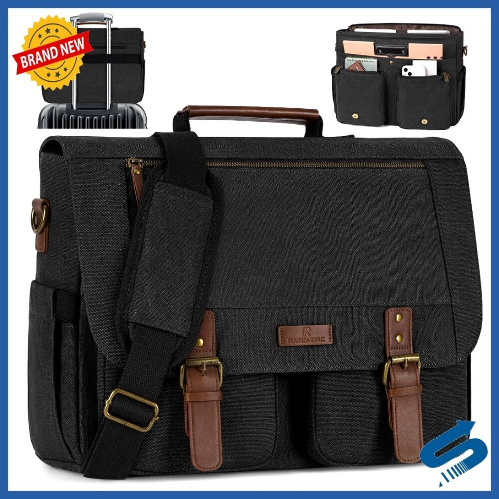 Canvas Messenger Bag Water-Resistant Laptop Satchel for Work College
